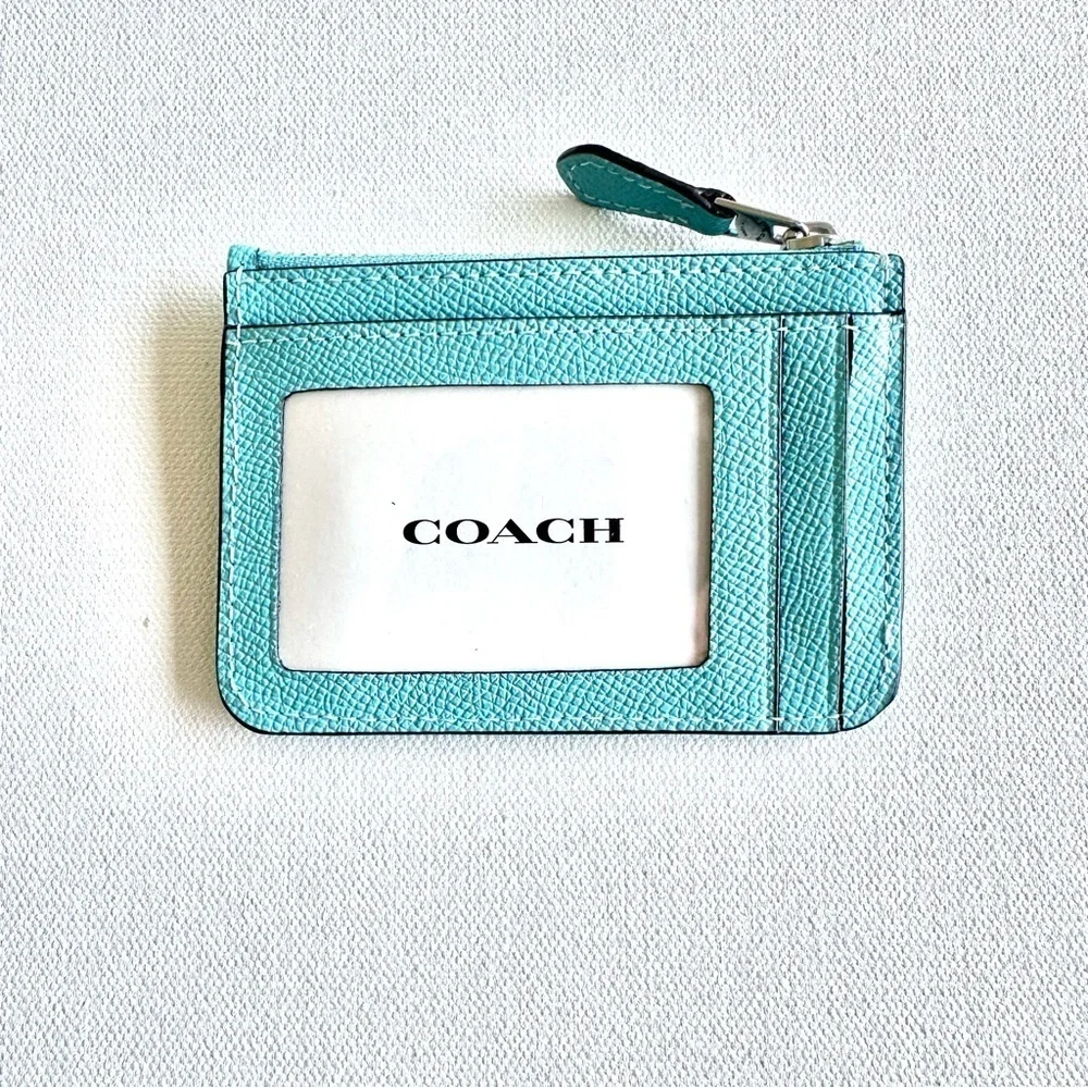 COACH Faded Blue Crossgrain Leather Mini Skinny ID Holder